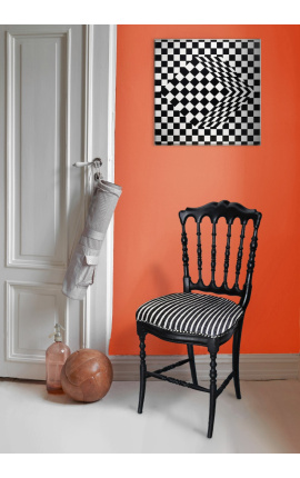 Cadira d&#039;estil Napoléon III teixit ratllat i fusta negra