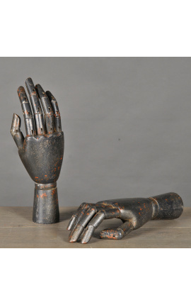 Set of 2 articulated blackened wooden drawing hands