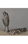 Set of 2 articulated blackened wooden drawing hands