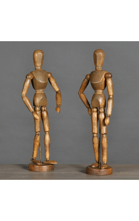 Conjunto de 2 manequins de desenho articulado em madeira