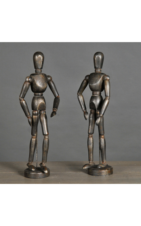 Set of 2 Articulated drawing mannequins in blackened wood