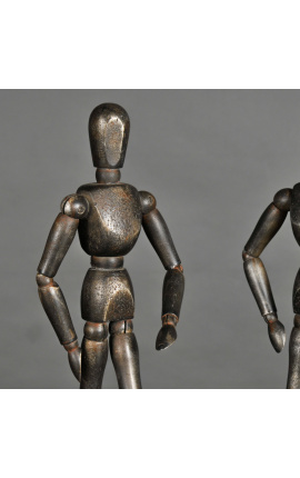 Conjunto de 2 manequins de desenho articulado em madeira escurecida