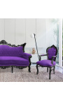 Fotel barokk rokokó stílusú lila szövet és fekete lakkozott fa 