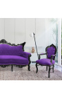 Fauteuil de style Baroque Rococo velours mauve et bois noir