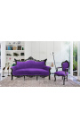 Armchair Baroque Rococo style purple texture and black lacquered wood 