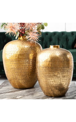 Set aus 2 gehämmerten Vasen aus goldfarbenem Aluminium