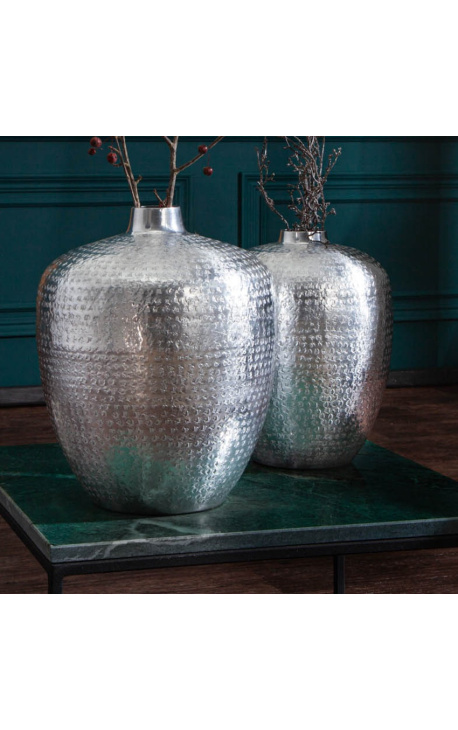 Set of 2 hammered aluminum vases