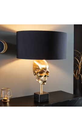 Lampada contemporanea con decoro in alluminio dorato e teschio in marmo