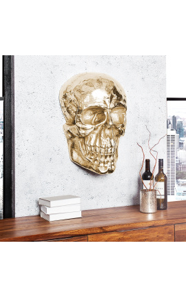 Große Wanddekoration "Totenkopf" aus goldenem Aluminium