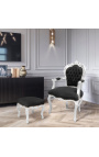 Barocker Rokoko-Sessel im Stil von schwarzem Samt und silbernem Holz