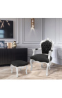 Fauteuil de style Baroque Rococo tissu velours noir et bois argent