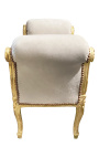 Baroque Louis XV bench beige velvet fabric and gold wood