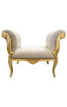 Banquette baroque de style Louis XV tissu velours beige et bois doré