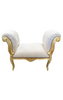 Barock Louis XV bänk beige sammetstyg och guldträ