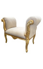 Barock Louis XV bänk beige sammetstyg och guldträ