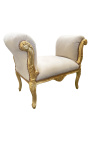 Banquette baroque de style Louis XV tissu velours beige et bois doré