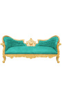 Μπαρόκ καναπές Napoleon III μενταγιόν πράσινο βελούδινο ύφασμα και χρυσό ξύλο