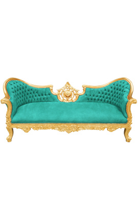 Baročni kavč z medaljonom Napoleon III iz zelenega žametnega blaga in zlatega lesa
