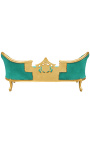 Sofa w stylu barokowym Napoleon III medalion zielona aksamitna tkanina i złote drewno