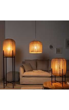 Contemporary rattan lamp with metal foot