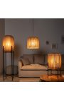 Contemporary rattan lamp with metal foot