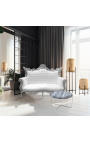 Sofá barroco rococó de 2 lugares couro sintético branco e madeira prateada