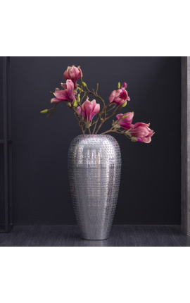 Große zylindrische Vase "Misha" aus gehämmertem Aluminium 50 cm