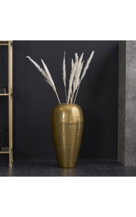 Large hammered cylindrical vase in golden aluminum "Misha" 50 cm