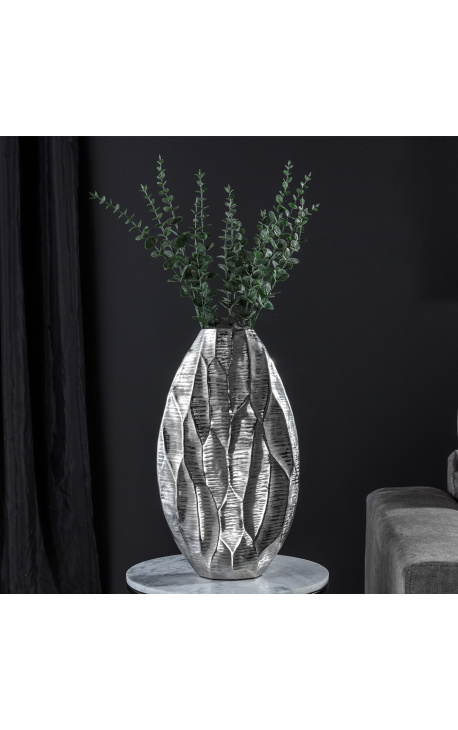 Silver aluminum hammered organic vase
