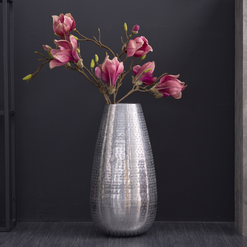 Large cylindrical hammered aluminum vase Shami 50 cm