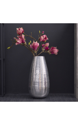 Large cylindrical hammered aluminum vase "Shami" 50 cm