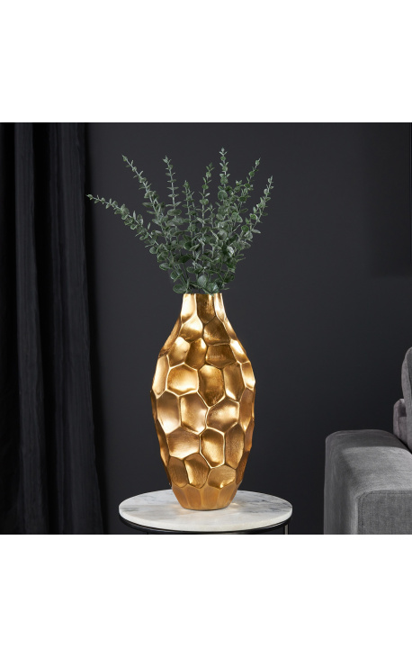 Multi-faceted vase in golden aluminum