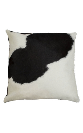 Coussin carré en peau de vache noir et blanc 45 x 45
