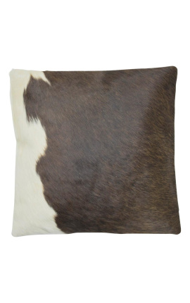 Brązowo-biała kwadratowa poduszka ze skóry bydlęcej 45 x 45