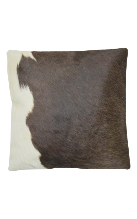 Τετράγωνο μαξιλάρι από δέρμα αγελάδας καφέ και λευκό 45 x 45