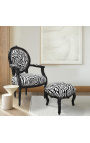 Fauteuil baroque de style Louis XVI zebre et bois noir