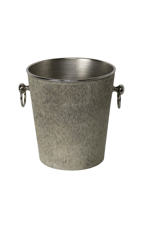 Champagne bucket in aluminum and gray cowhide