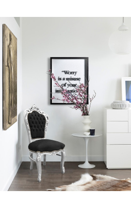 Μπαρόκ καρέκλα σε στυλ ροκοκό μαύρο βελούδο και ασημί ξύλο