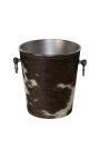 Champagne bucket in aluminum and brown cowhide