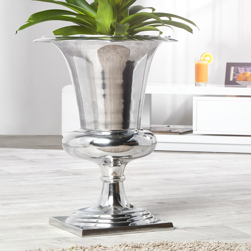 Große Medici-Vase aus silbernem Aluminium 75 cm
