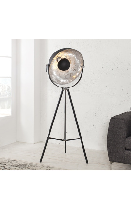 Lampe sur pied façon studio photo noir et argenté