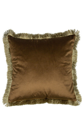 Kvadratinė pagalvėlė iš konjako aksomo su auksiniu kutu pynimu 45 x 45