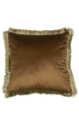 Četvrtasti jastuk od baršuna boje konjaka sa zlatnim resama 45 x 45