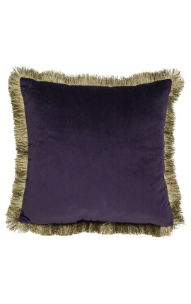 Četvrtasti jastuk od baršuna boje šljive sa zlatnom pletenicom resa 45 x 45