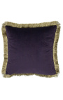 Četvrtasti jastuk od baršuna boje šljive sa zlatnom pletenicom resa 45 x 45