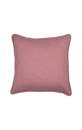 Red and white checkered "Vichy" square cushion with piping 45 x 45