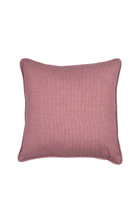 Röd och vit checkered "Vichy" kvadratisk kudde med piping 45 x 45