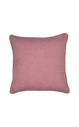 Red and white checkered &quot;Vichy&quot; square cushion with piping 45 x 45