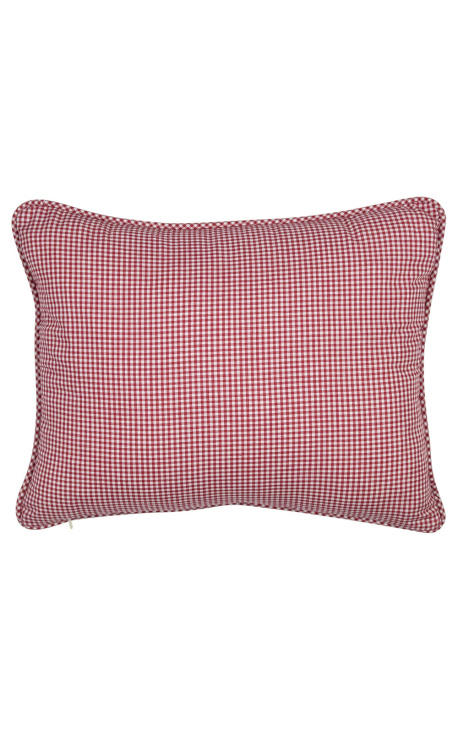 Coussin rectangulaire "Vichy" rouge et blanc à carreaux avec passepoil 35 x 45