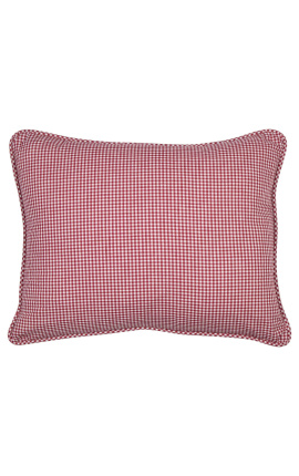 Red and white checkered &quot;Vichy&quot; rectangular cushion with piping 35 x 45